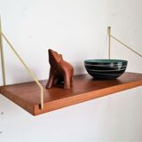 Teak and brass shelf, vintage scandinavian 1960s