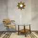 Glass coffee table with oak triangle shape 1950 1960 vintage modernist