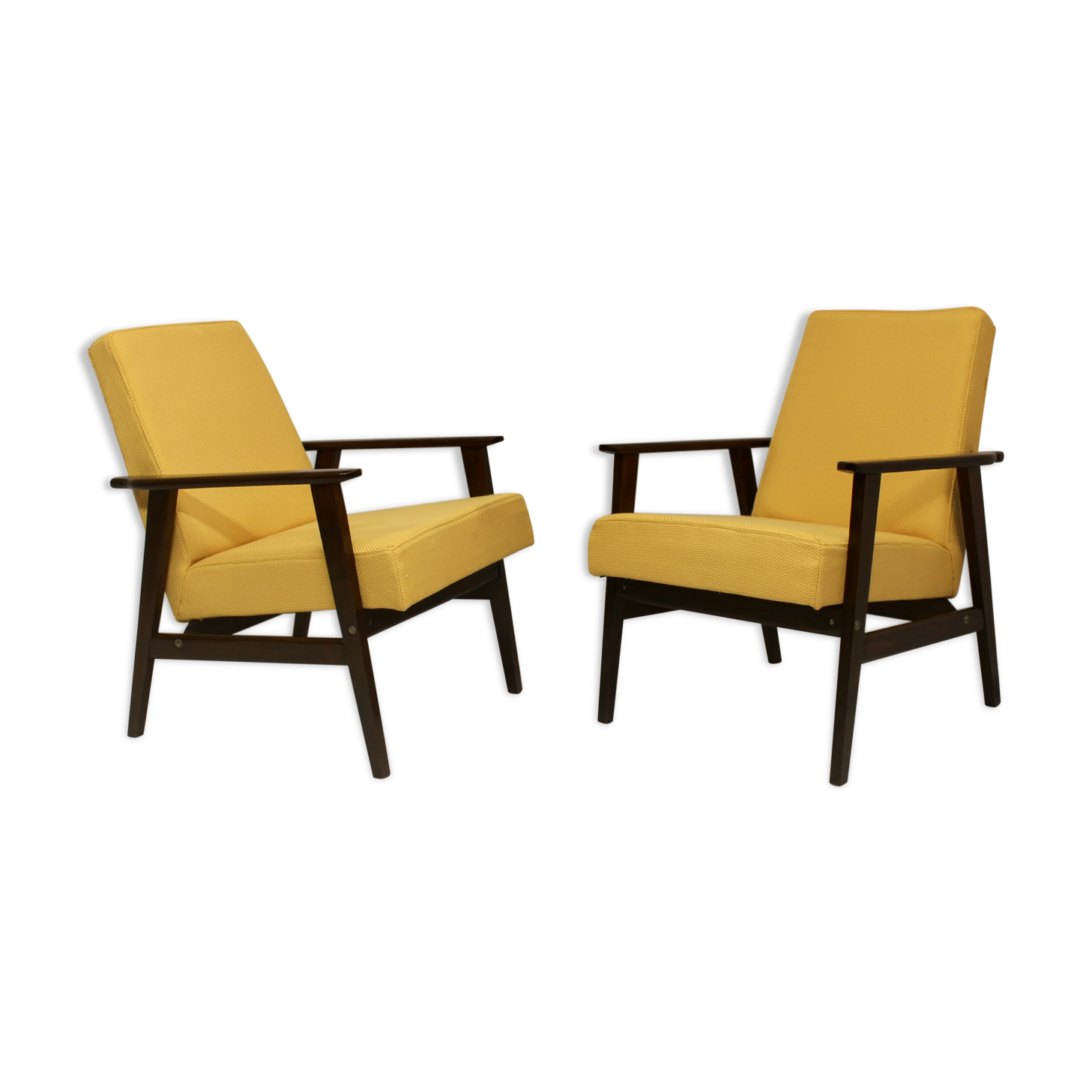 Armchair Henryk Lis 300-190 years 1970 yellow fabric Pierre Frey.