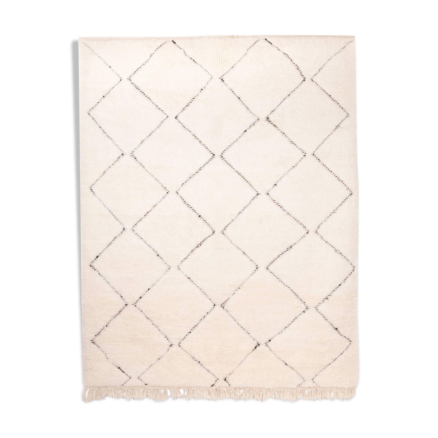 Carpet berbere beni ouarain ecru with black diamonds 206 x 160 cm