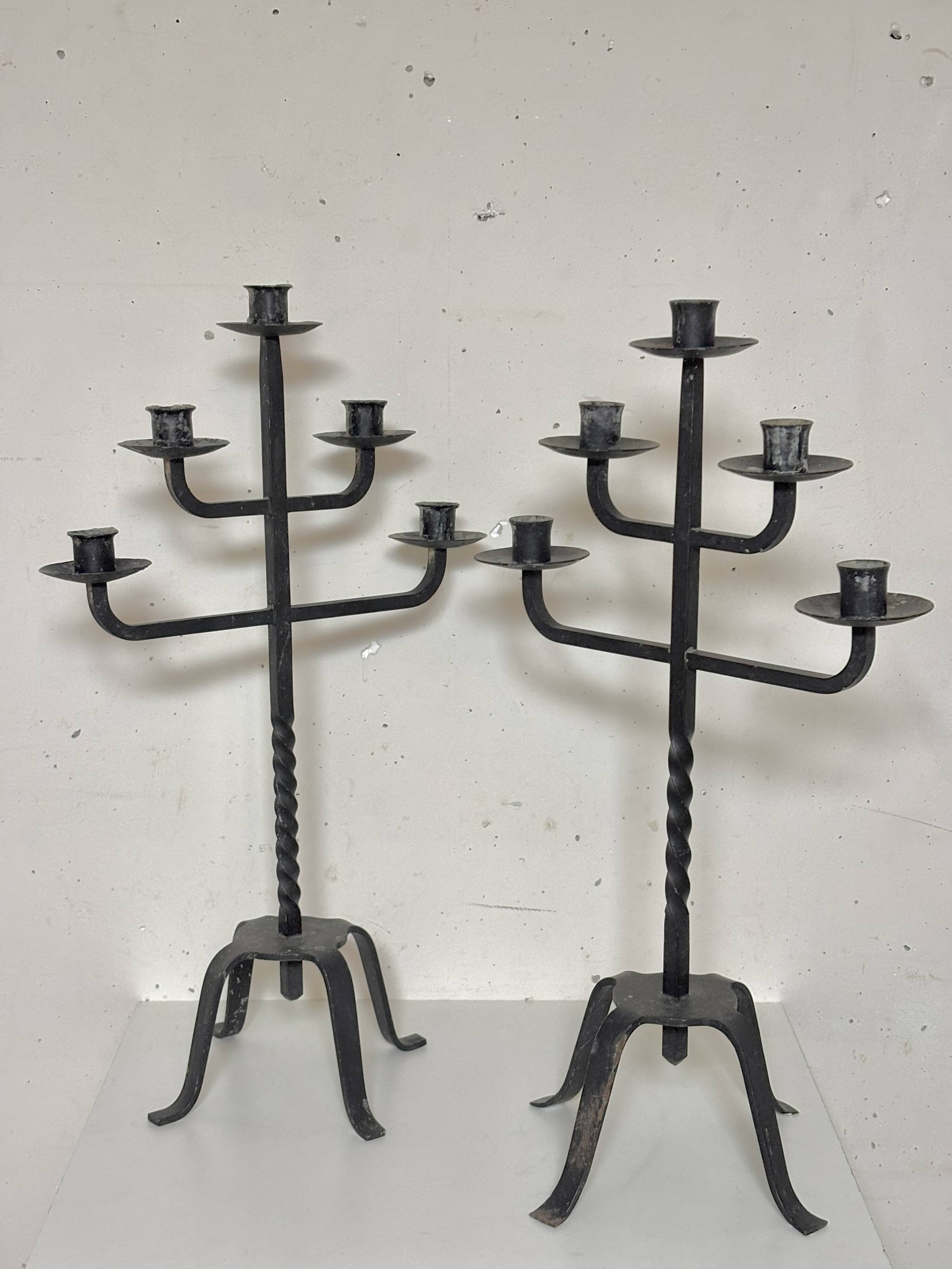 Pair of large iron candlesticks 1950