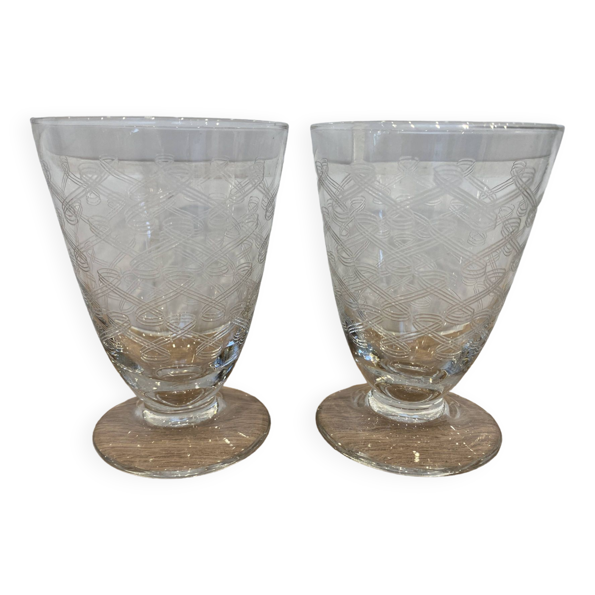 Set de 2 verres à vin en verre gravé