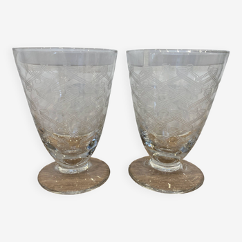 Set de 2 verres à vin en verre gravé