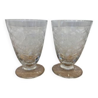 Set de 2 verres à vin en verre gravé