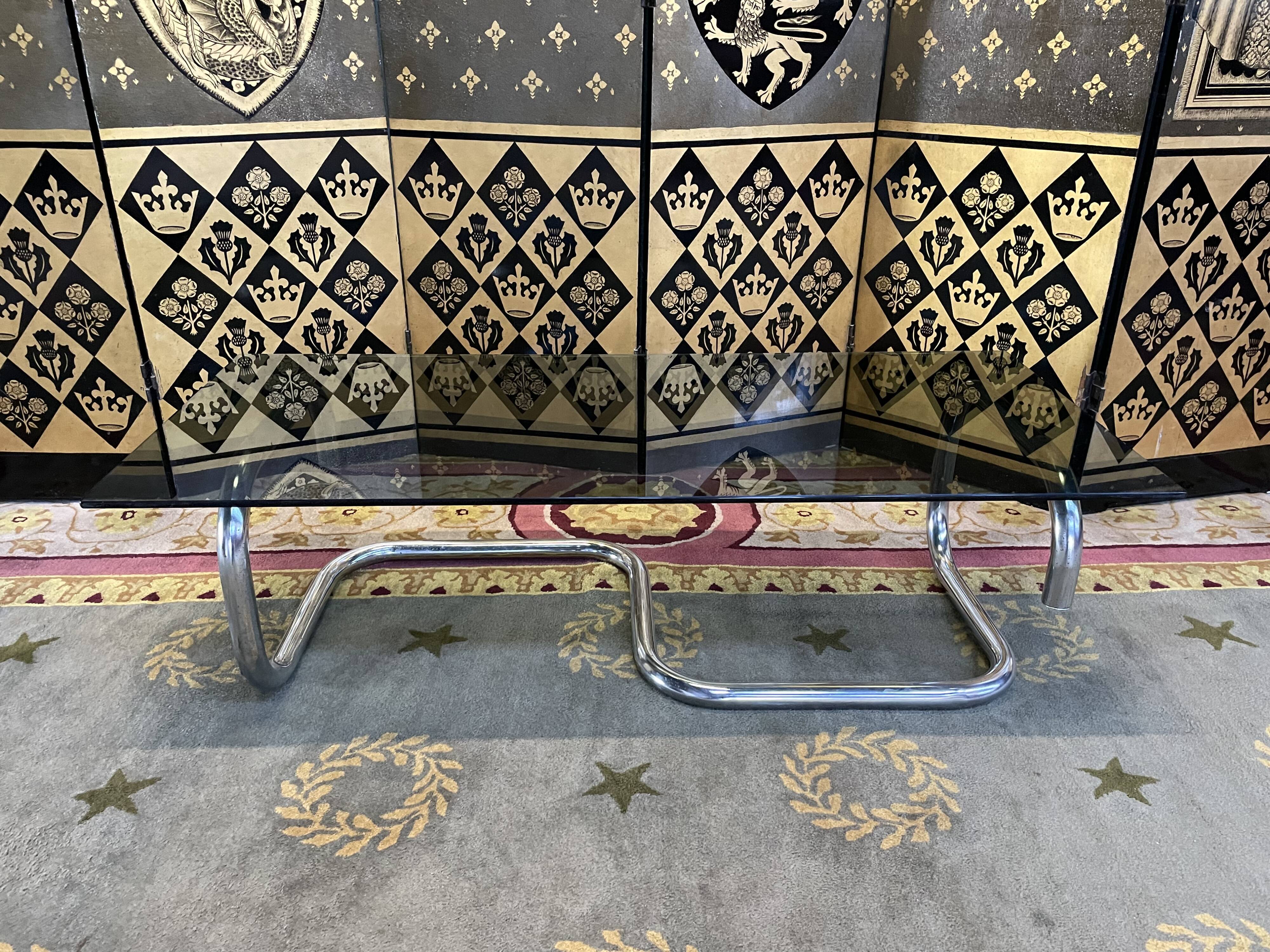 1970 chrome and smoked glass coffee table