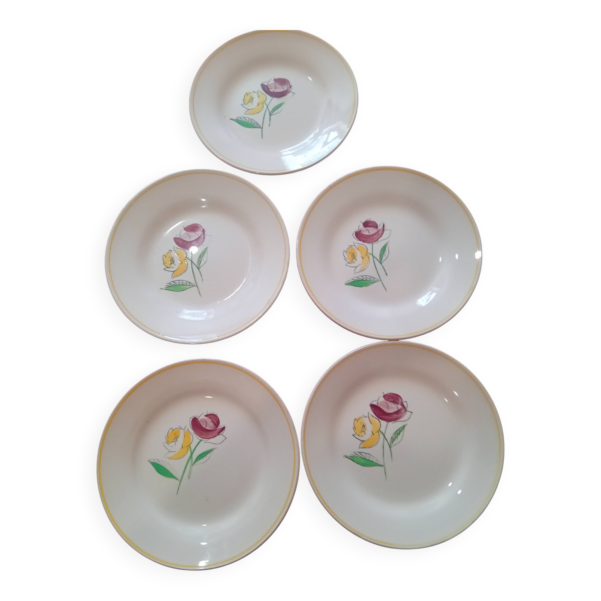 Set of 5 Digoin Sarreguemines dessert plates