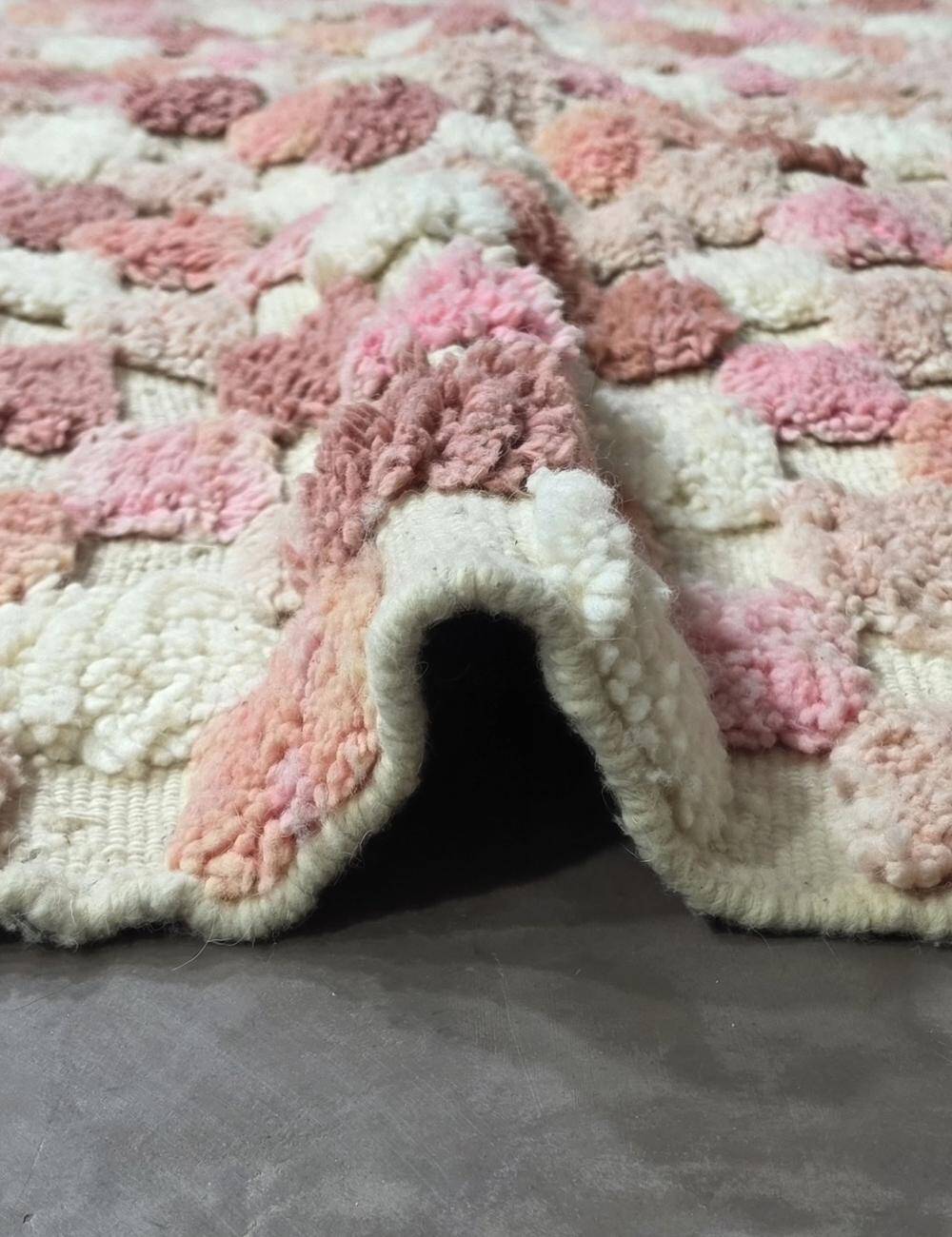 Tapis Berbère Rose à Damier texturé - 287 x 245 cm