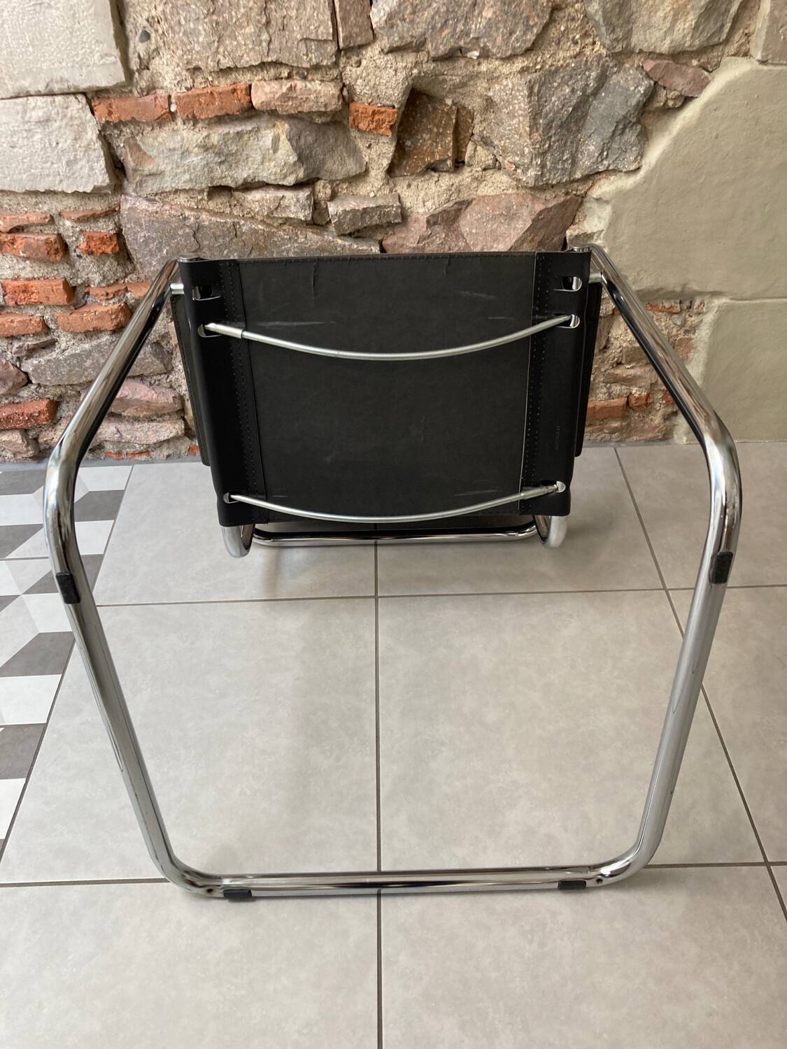 Chrome and black leather armchair type B34