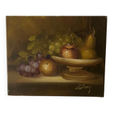 Oil on canvas still life with fruit cup