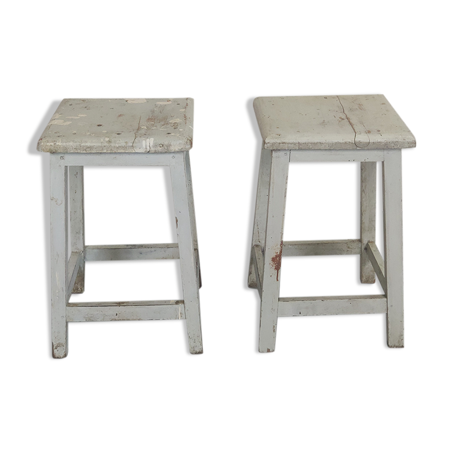 Paire de tabouret de peintre blanc vintage bois