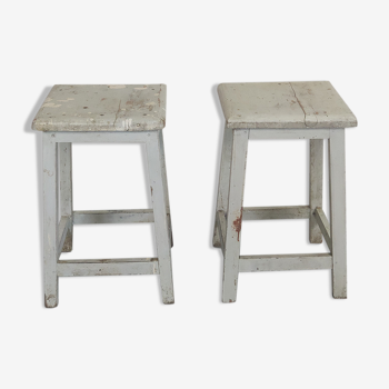 Pair of vintage white wood painter's stool