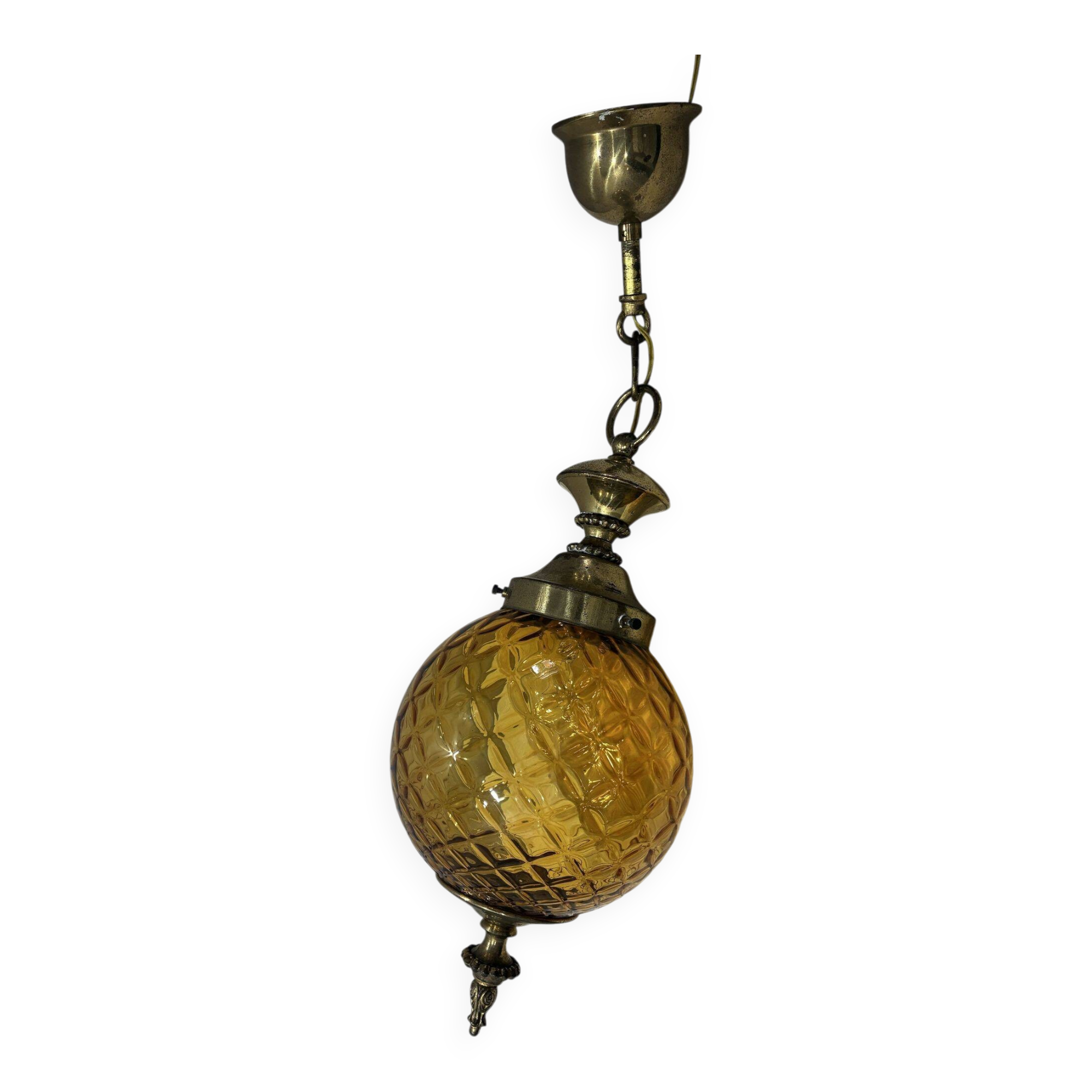 Murano amber glass and brass pendant lamp, Italy 1960s