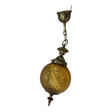 Murano amber glass and brass pendant lamp, Italy 1960s