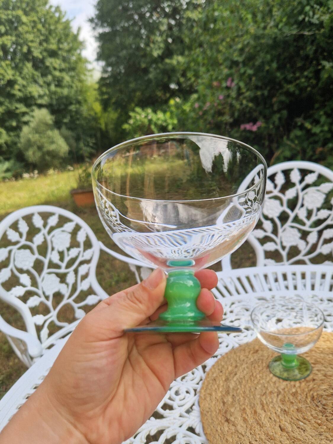 Set de 3 coupes à glace vintage Arc France à pied vert