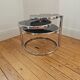 Vintage coffee table with 3 levels and rotating trays in chrome metal and smoked glass - Space Age 1970s.