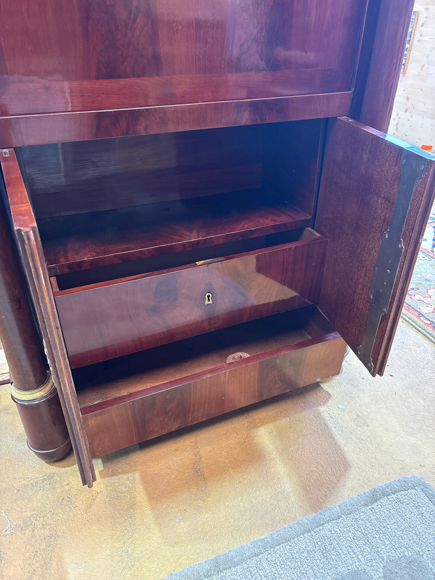 Empire secretary in mahogany, bronze and marble with secret drawers.