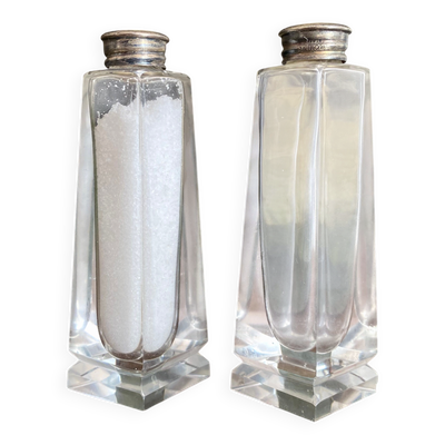 Salière poivrier en verre et bouton de nacre