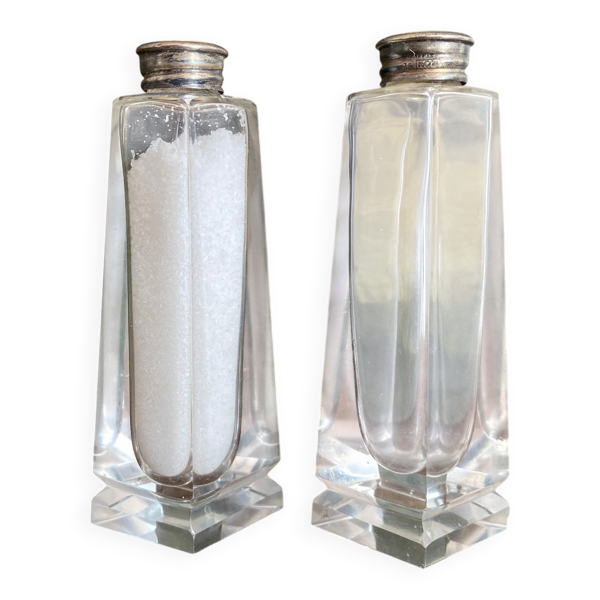 Salière poivrier en verre et bouton de nacre
