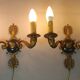 Paire anciennes appliques style Empire dauphins & palmes bronze C859
