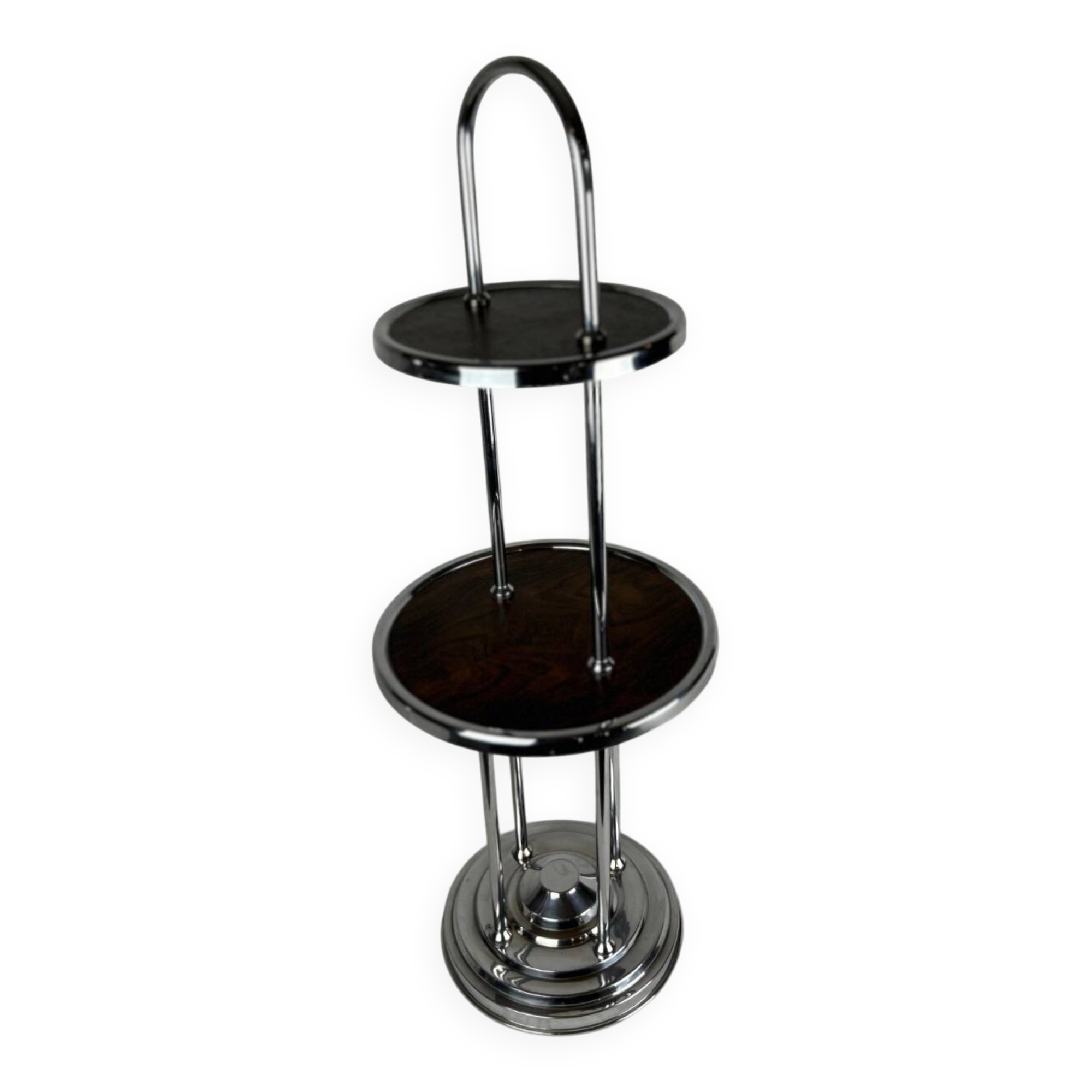 Art Deco Bauhaus style side table/pedestal table in wood and chrome-plated metal