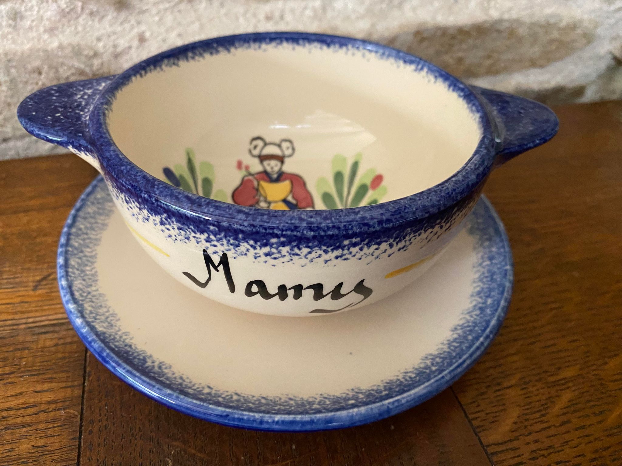 Breton bowl "Mamy" with its saucer, Pornic earthenware