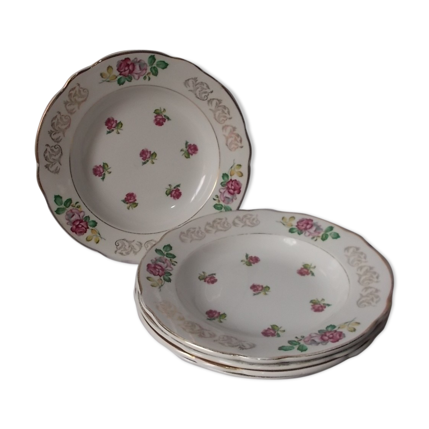 Set of 5 deep plates Luneville model rose.