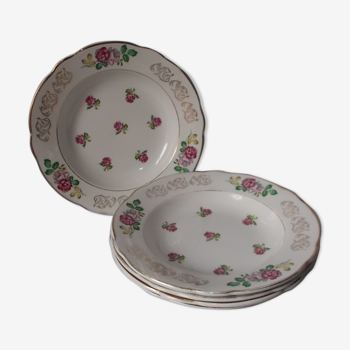 Lot de 5 assiettes creuses luneville modèle rose