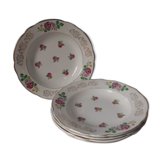 Lot de 5 assiettes creuses luneville modèle rose