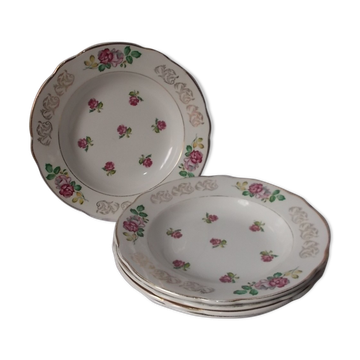 Set of 5 deep plates Luneville model rose.