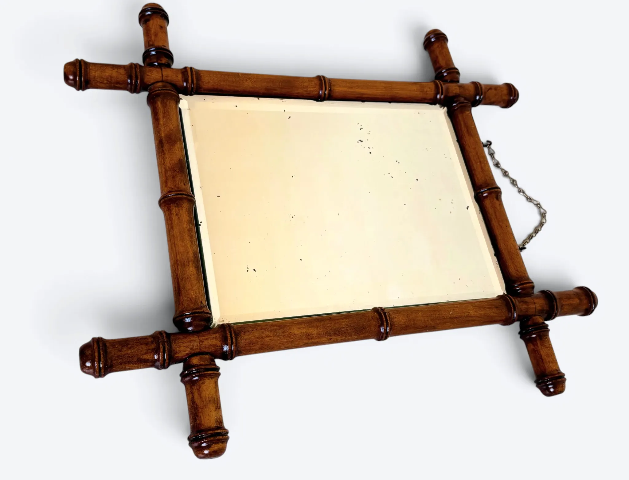 Antique Faux Bamboo Mirror, Bevelled Glass, France, c.1900, Original Patina