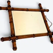 Antique Faux Bamboo Mirror, Bevelled Glass, France, c.1900, Original Patina