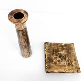 Brutalist bronze ashtray and candle holder set, France, circa 1980