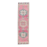 Couloir turc vintage rose géométrique noué à la main 92x342