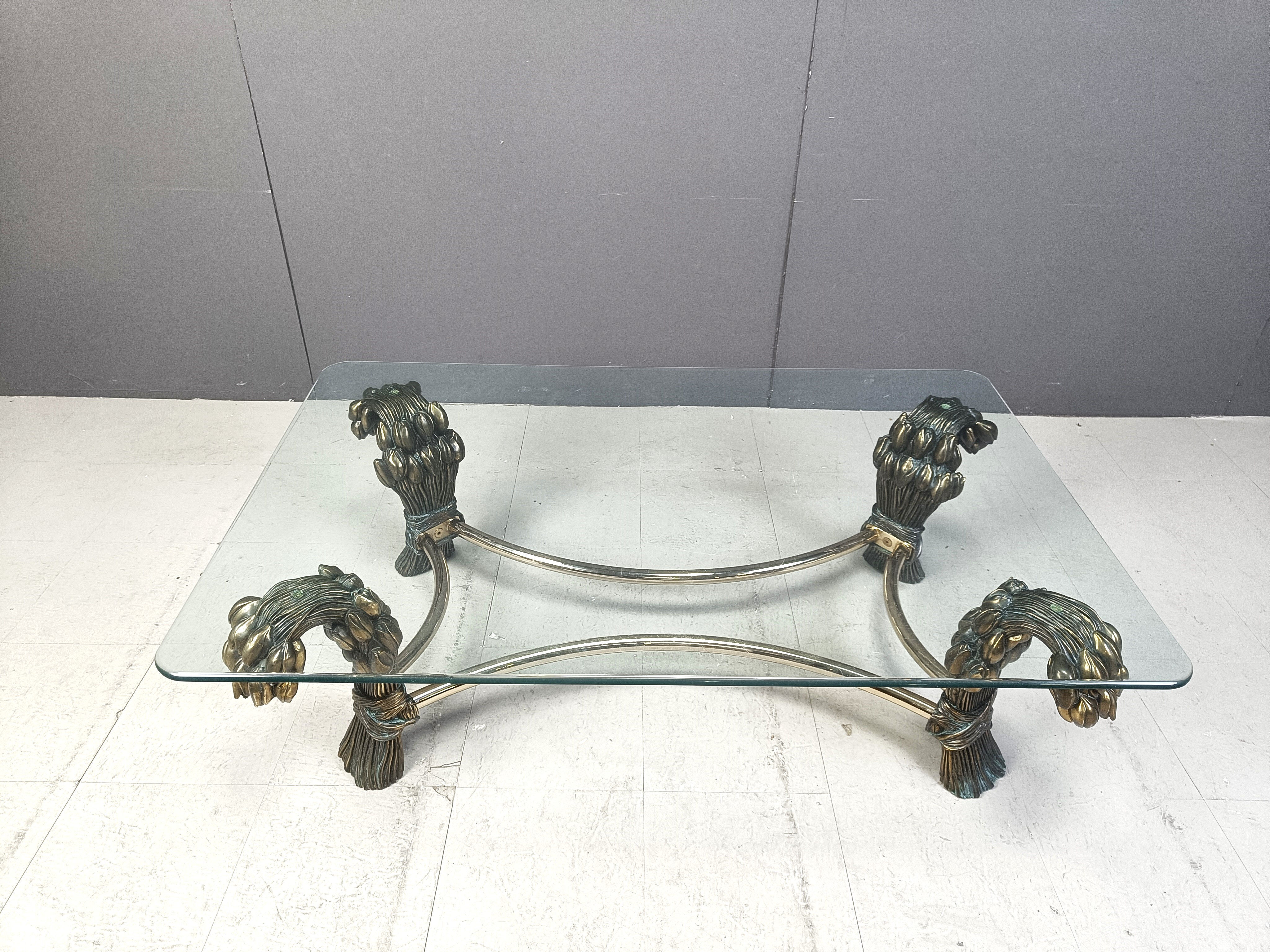 Vintage brass flower coffee table, 1970s