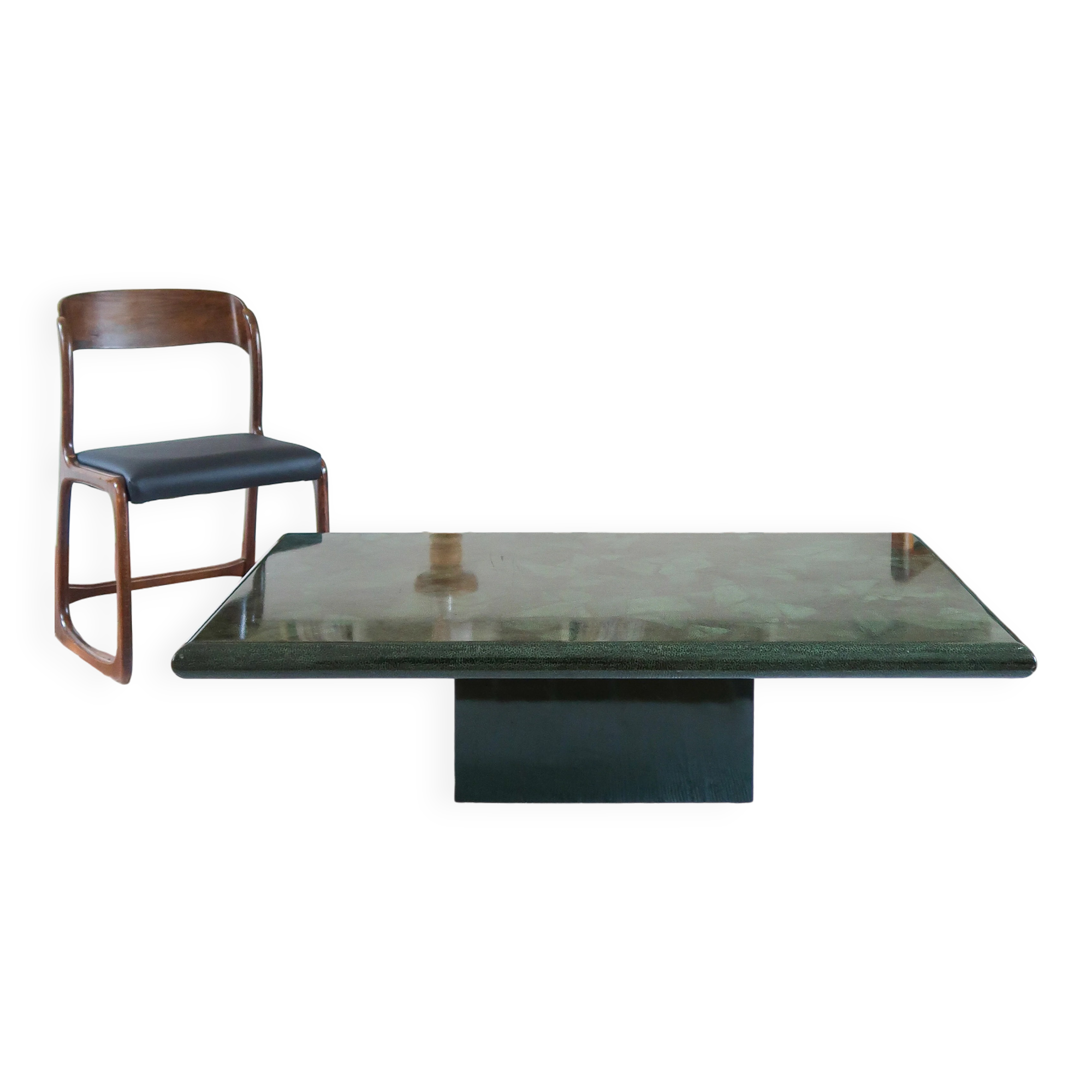 Green coffee table attributed to Jean-Claude Mahey, Roche Bobois.
