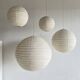 Large round suspension in rattan and natural linen, Japanese style, D:60.