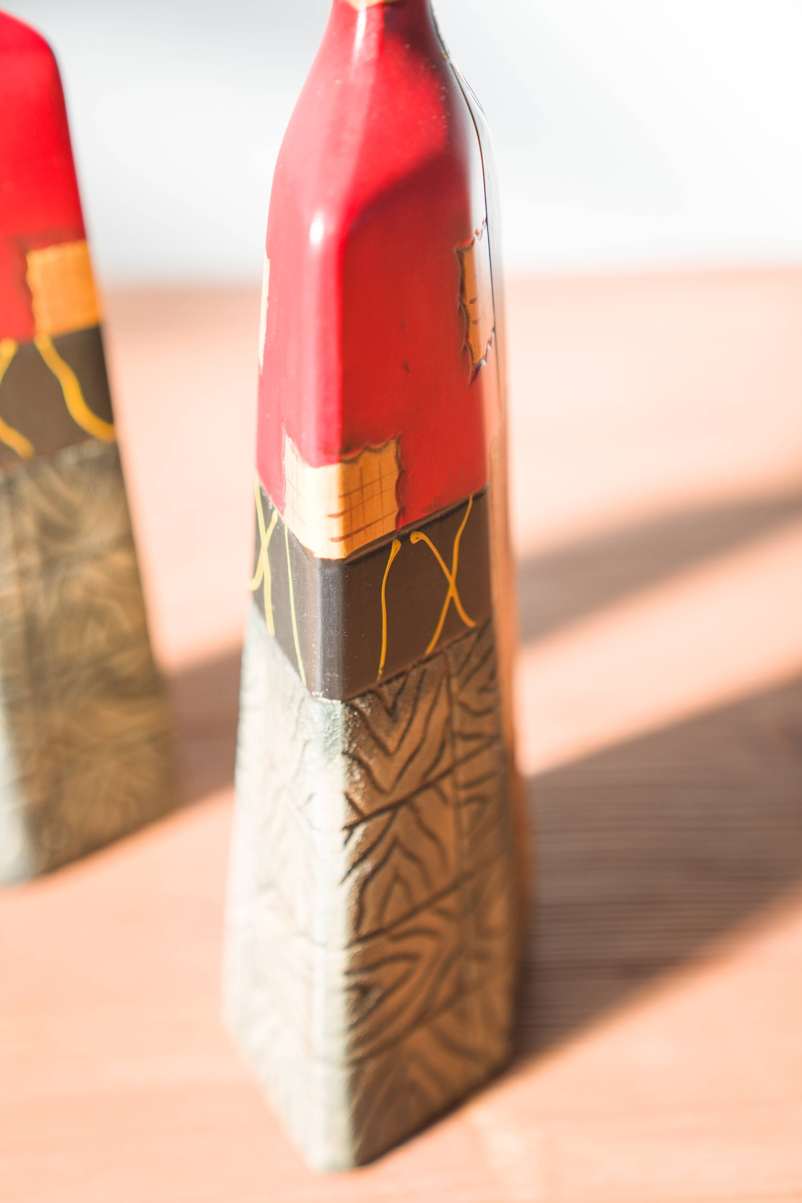 Pair of 1980s-90s Terracotta Vases – Geometric and Textured Design