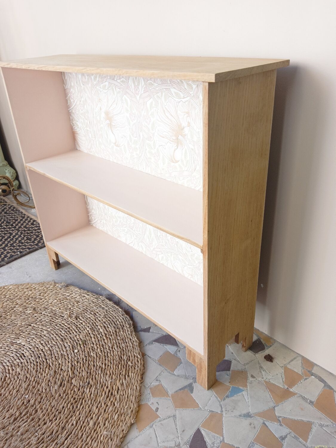 Small pink bookcase and wood