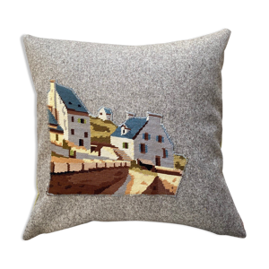 Coussin upcyclé « village