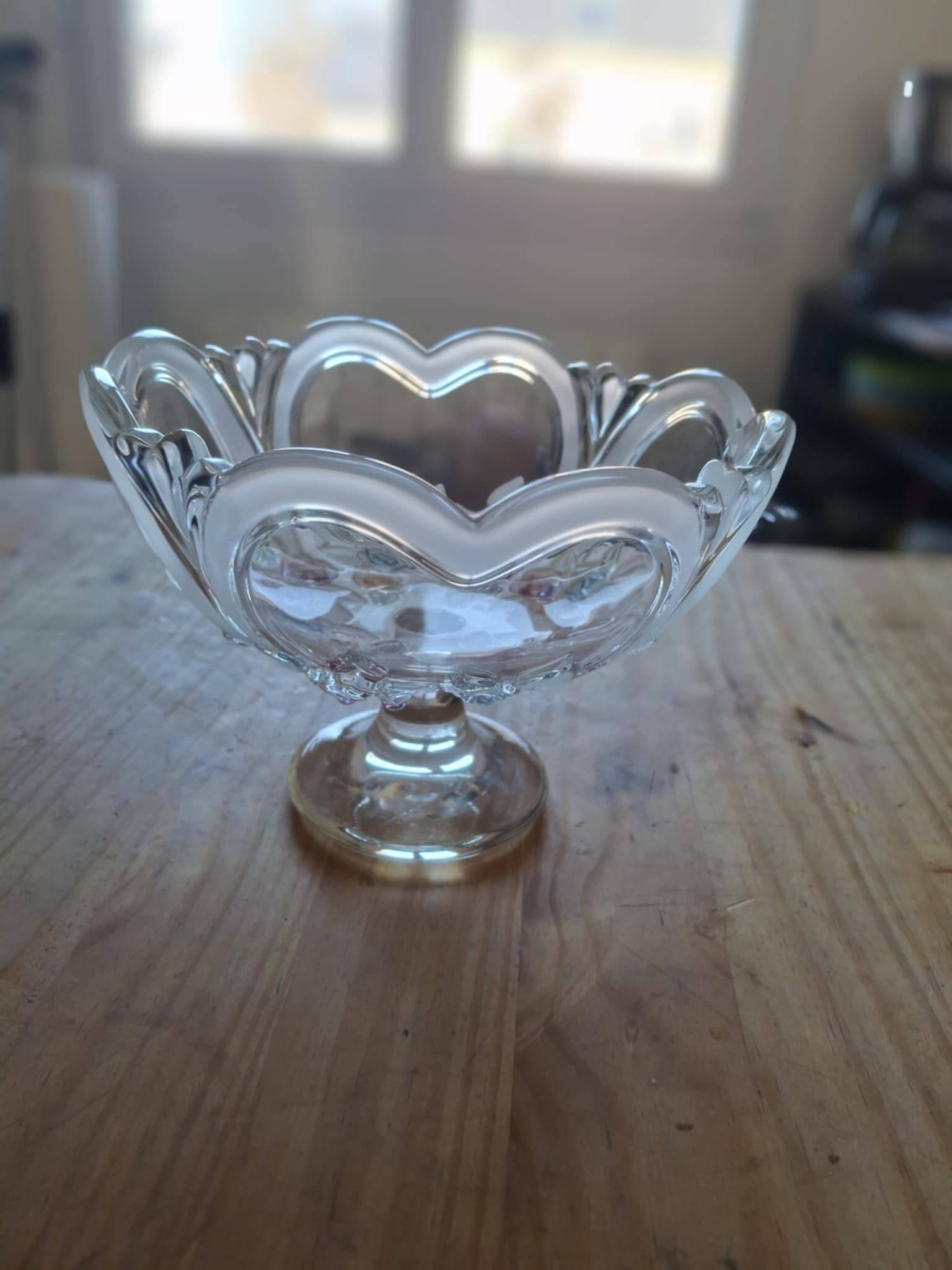 Crystal footed bowl - heart and flower