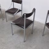 Set of 4 Italian chrome & leather dining chairs, 1970s