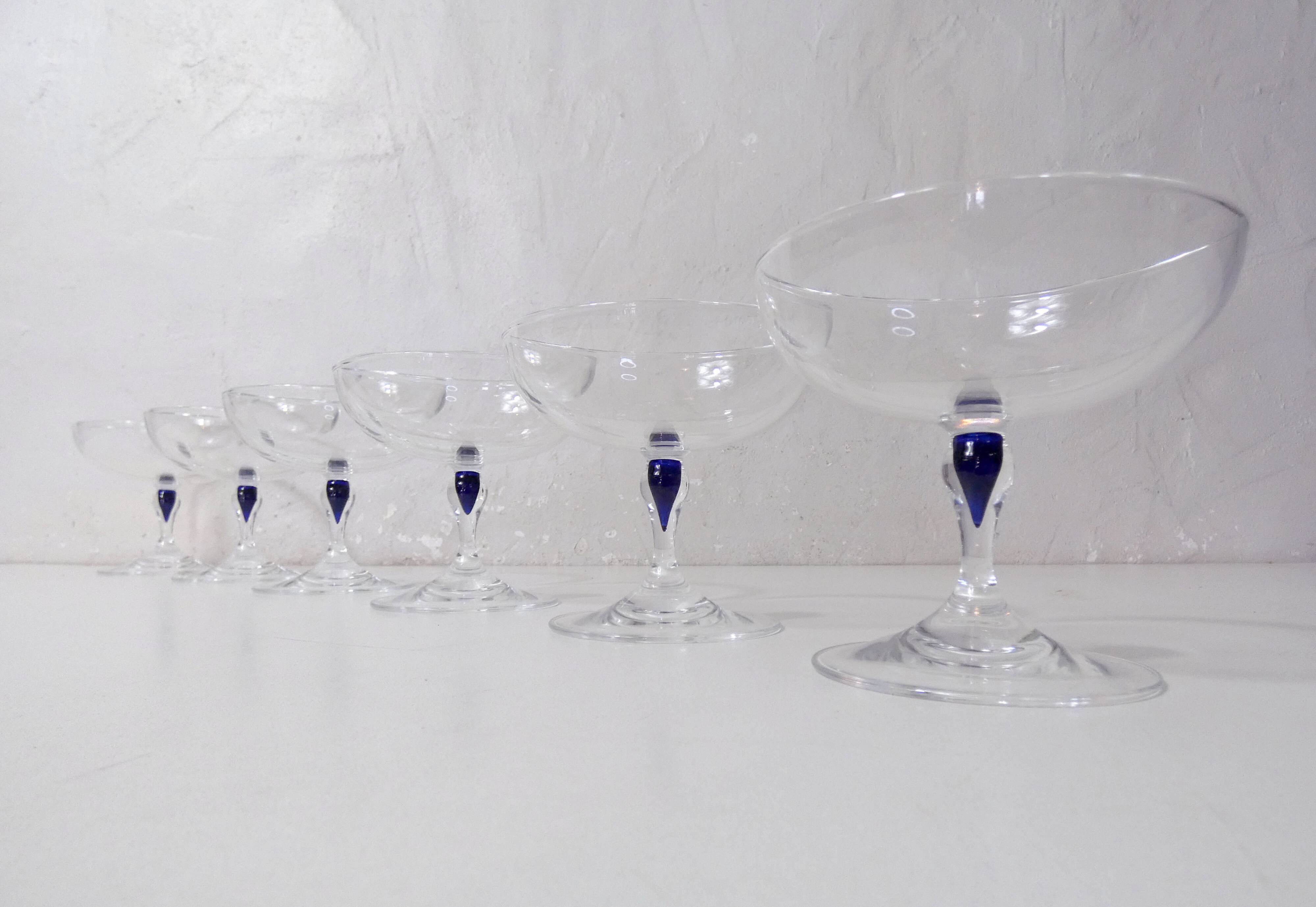 6 champagne glasses in Arques crystal Venice sapphire