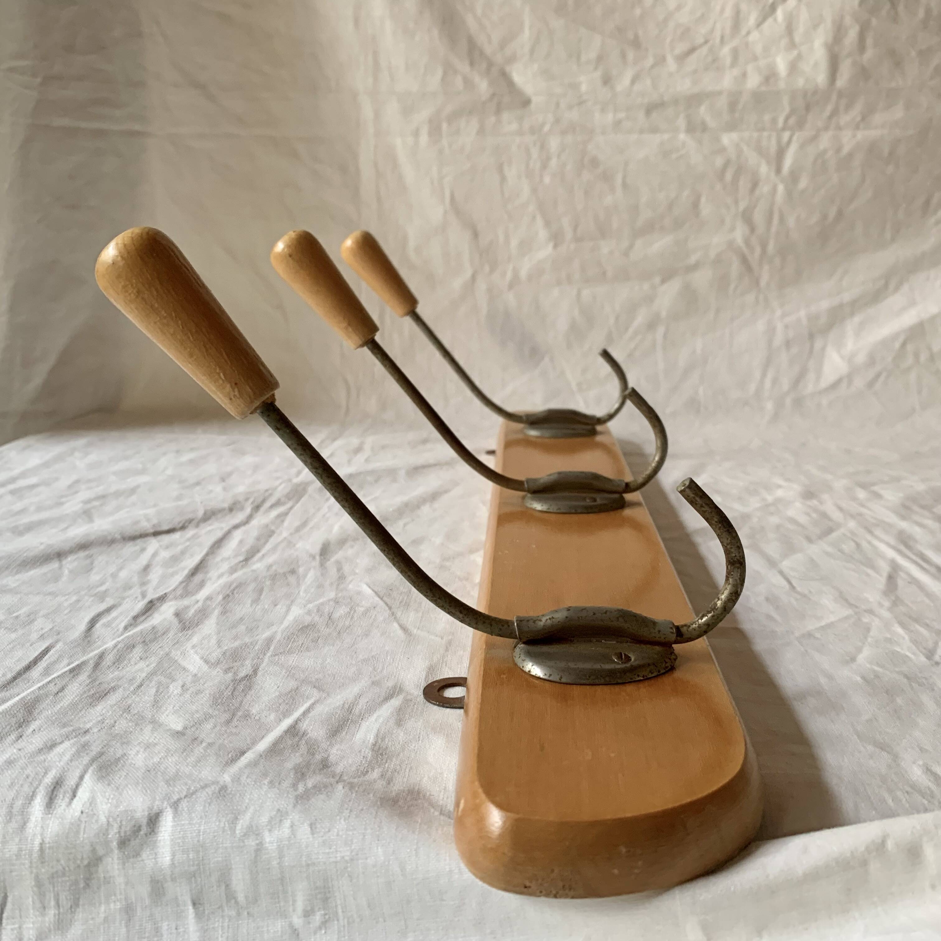 Vintage wooden wall coat rack - 3 hooks