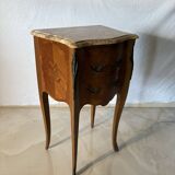 Small curved Louis XV style piece of furniture – marquetry and marble top