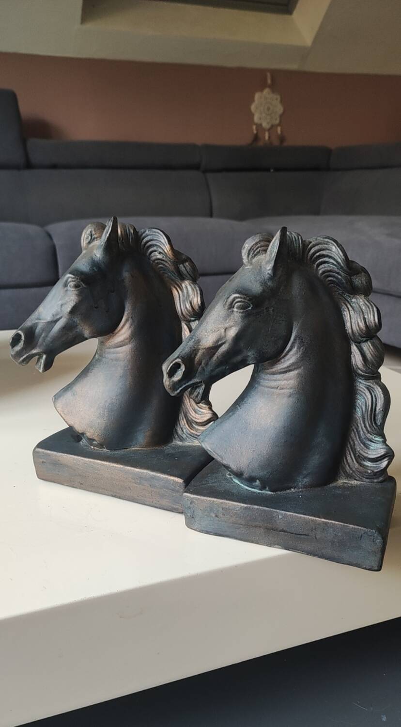 Pair of Horse Bookends with Flaming Manes. Ceramic.