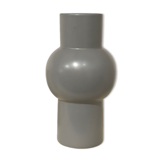 Round and long vase in gray ceramic 24cm