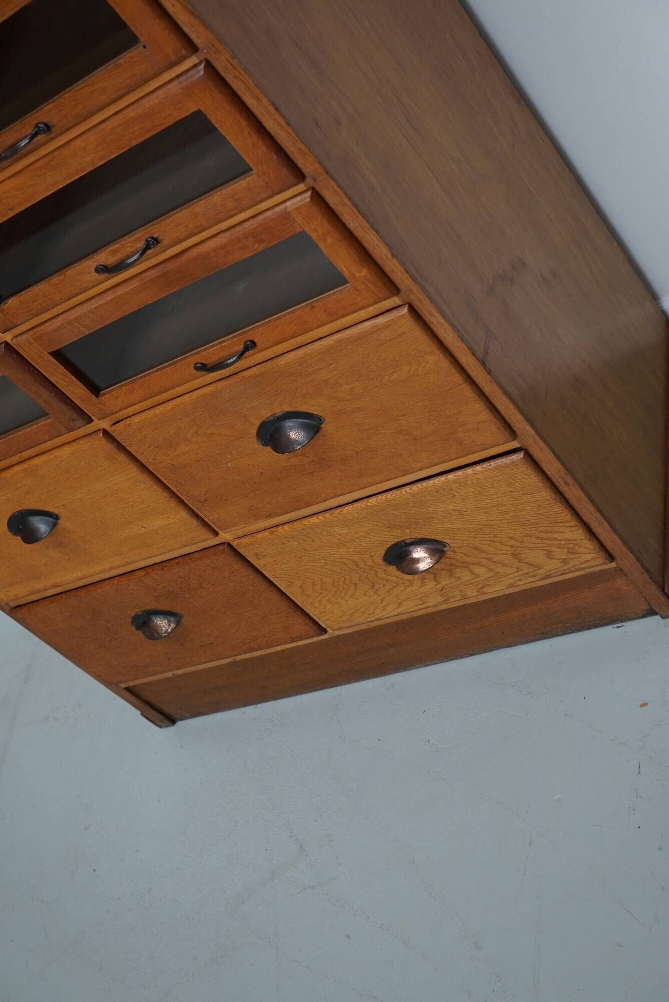 English Haberdashery Shop Cabinet with Glass Fronted Drawers, Circa 1930s