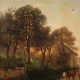 French signed landscape painting oil on canvas dated 1899