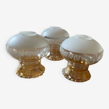 3 globes de lustre abats jours en verre, anciens, vintage