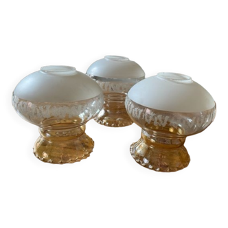 3 globes de lustre abats jours en verre, anciens, vintage